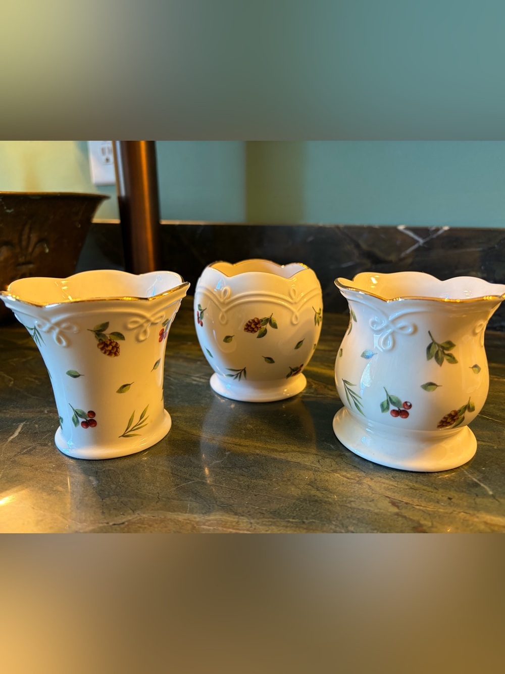 Trio of Lenox woodland votive cups